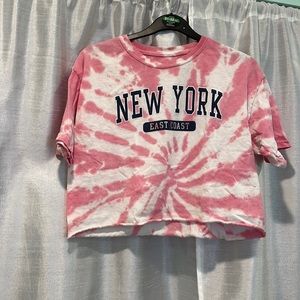 Large pink and white tie dye crop top